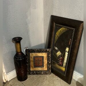 Elegant Brown Vase and Framed Art Set